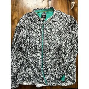 Barabas Classic Fit Leaf Print Button Down Shirt Teal White Grey 3XL